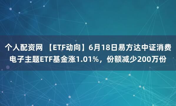 个人配资网 【ETF动向】6月18日易方达中证消费电子主题ETF基金涨1.01%，份额减少200万份